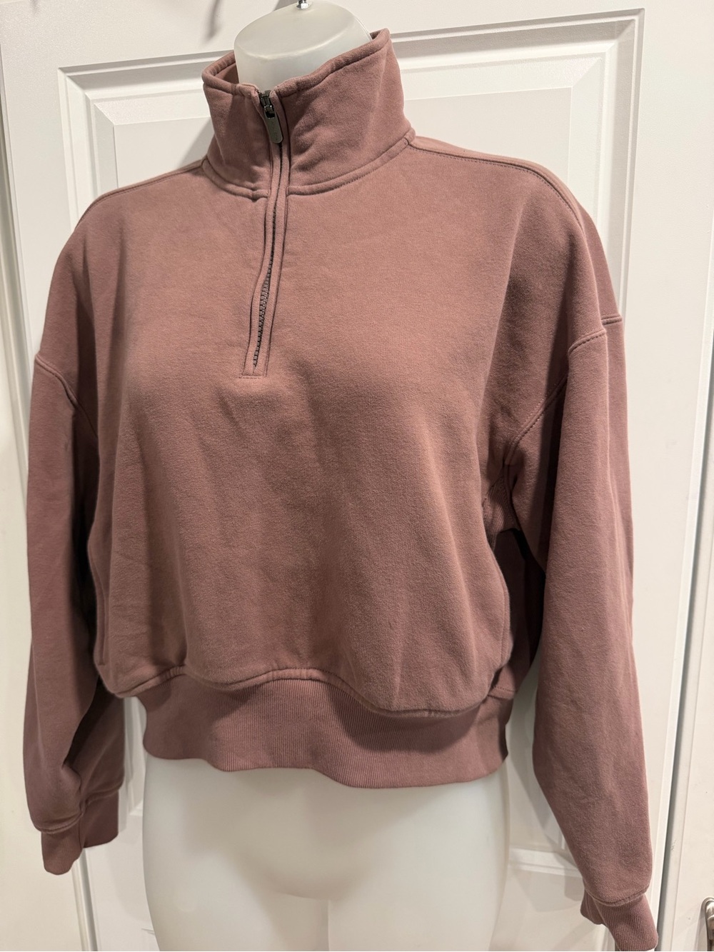 Athleta Forever Fleece 1/2 Zip High Hip Sweatshirt Smoky Rose Cropped M